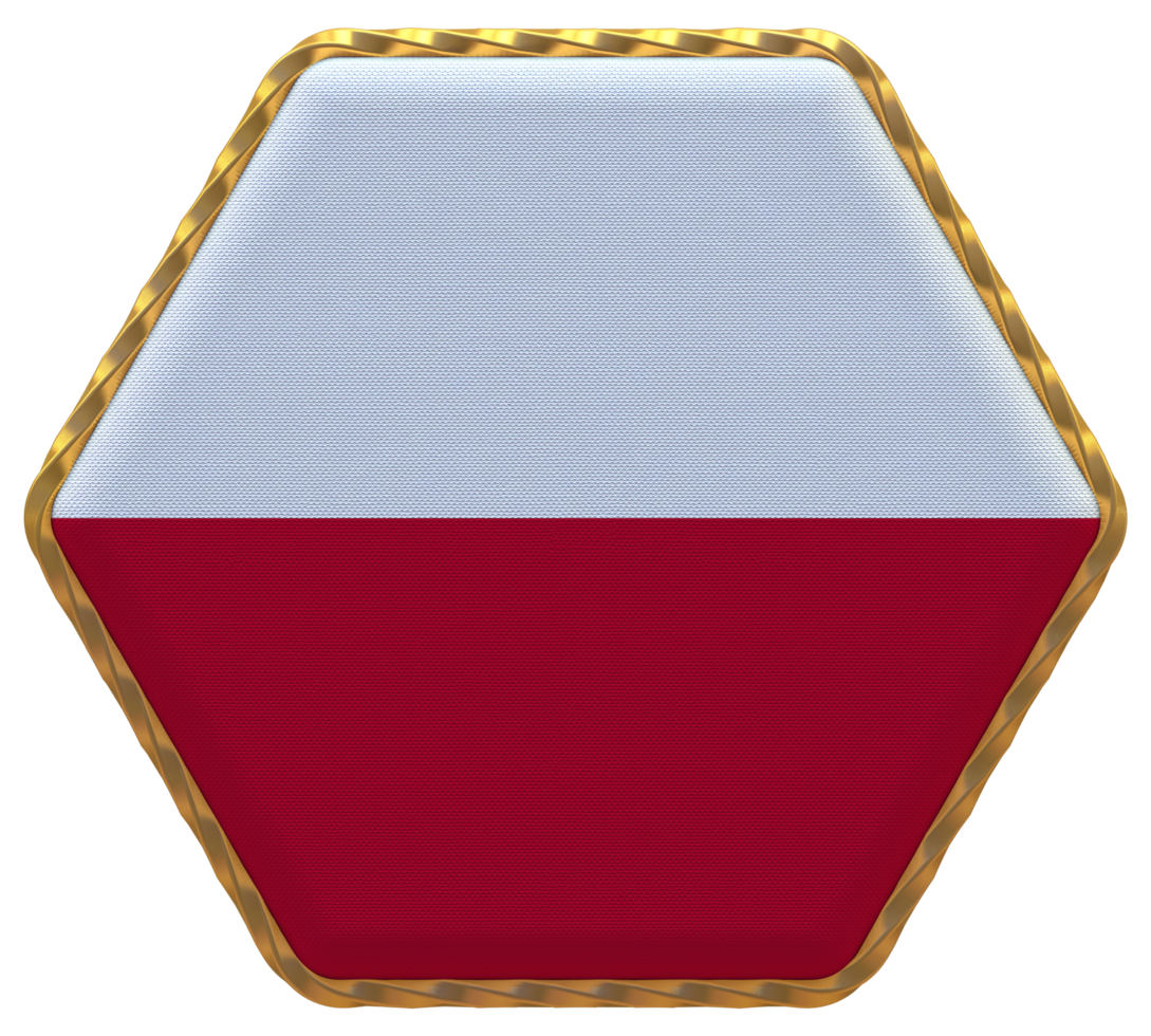 Poland Flag in Hexagon Shape with Gold Border, Bump Texture, 3D Rendering png
