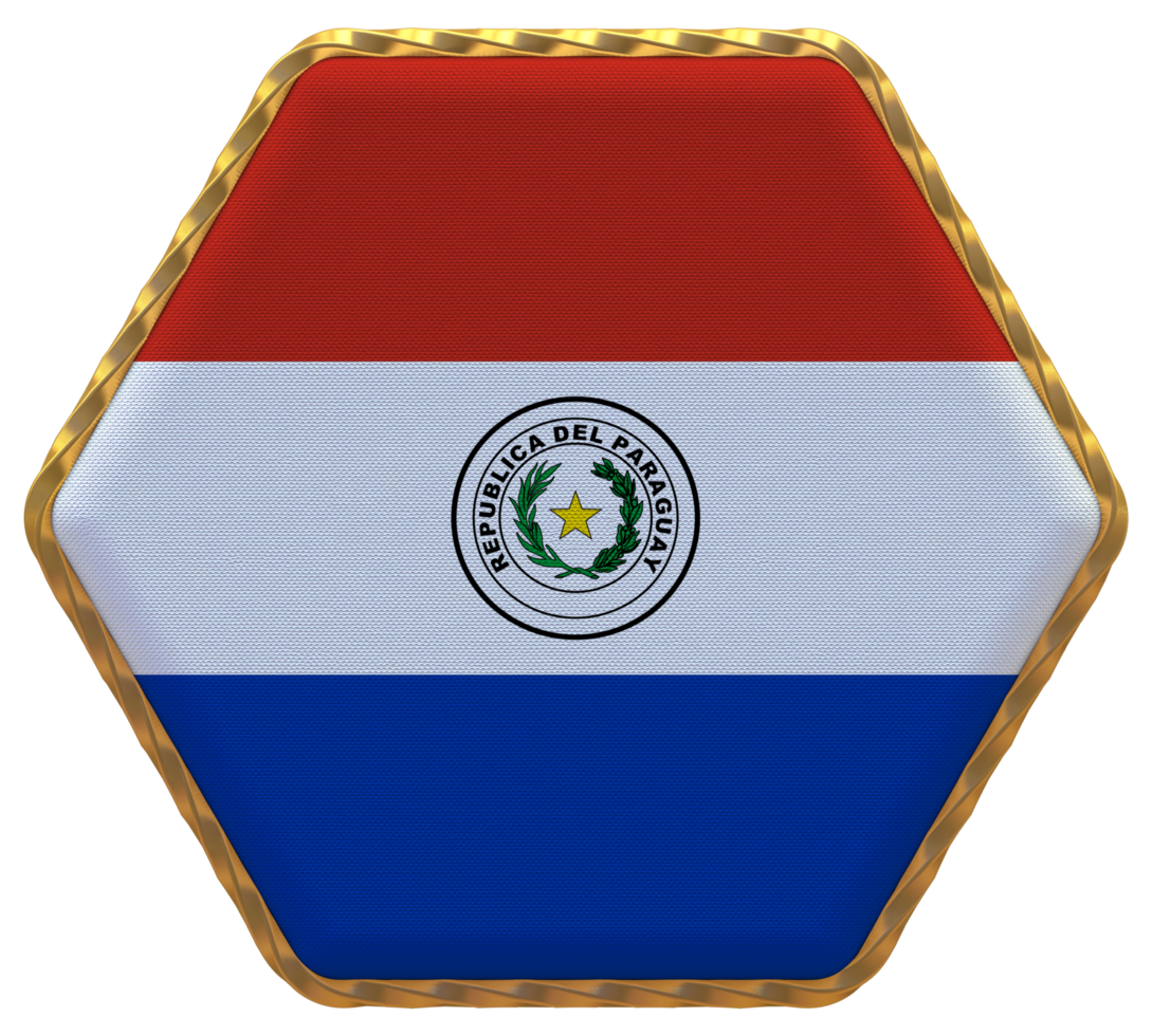 Paraguay Flag in Hexagon Shape with Gold Border, Bump Texture, 3D Rendering png