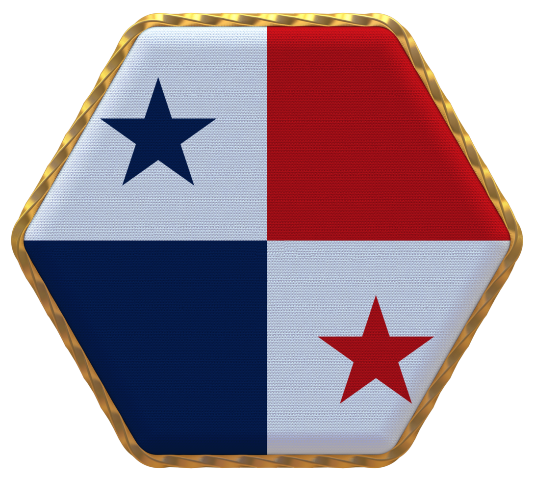 Panama Flag in Hexagon Shape with Gold Border, Bump Texture, 3D Rendering png