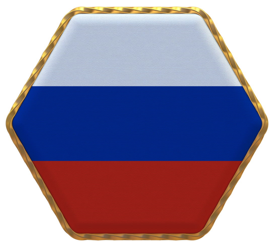 Russia Flag in Hexagon Shape with Gold Border, Bump Texture, 3D Rendering png