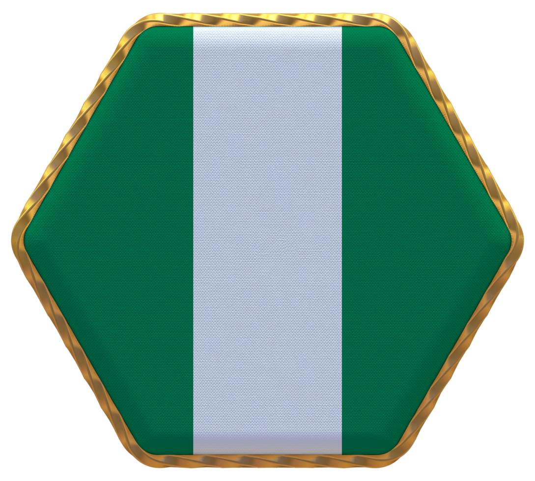 Nigeria Flag in Hexagon Shape with Gold Border, Bump Texture, 3D Rendering png