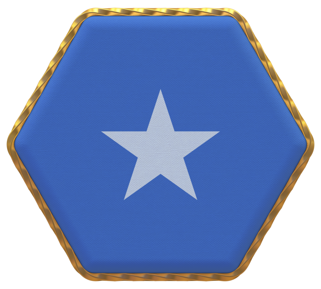 Somalia Flag in Hexagon Shape with Gold Border, Bump Texture, 3D Rendering png