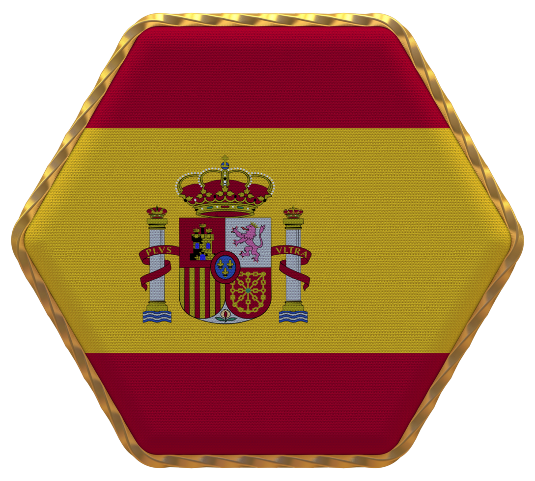 Spain Flag in Hexagon Shape with Gold Border, Bump Texture, 3D Rendering png