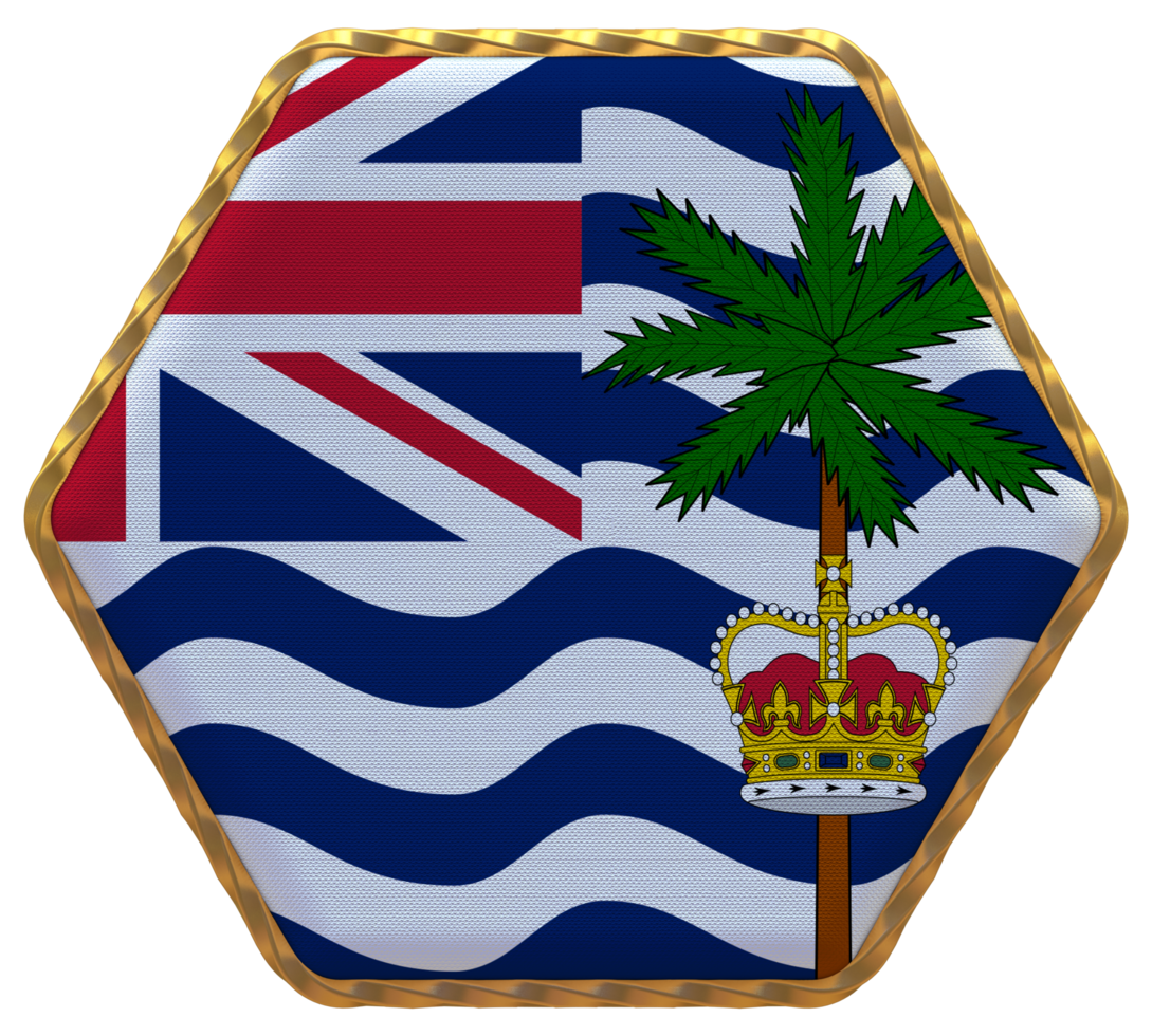 British Indian Ocean Territory, BIOT Flag in Hexagon Shape with Gold Border, Bump Texture, 3D Rendering png