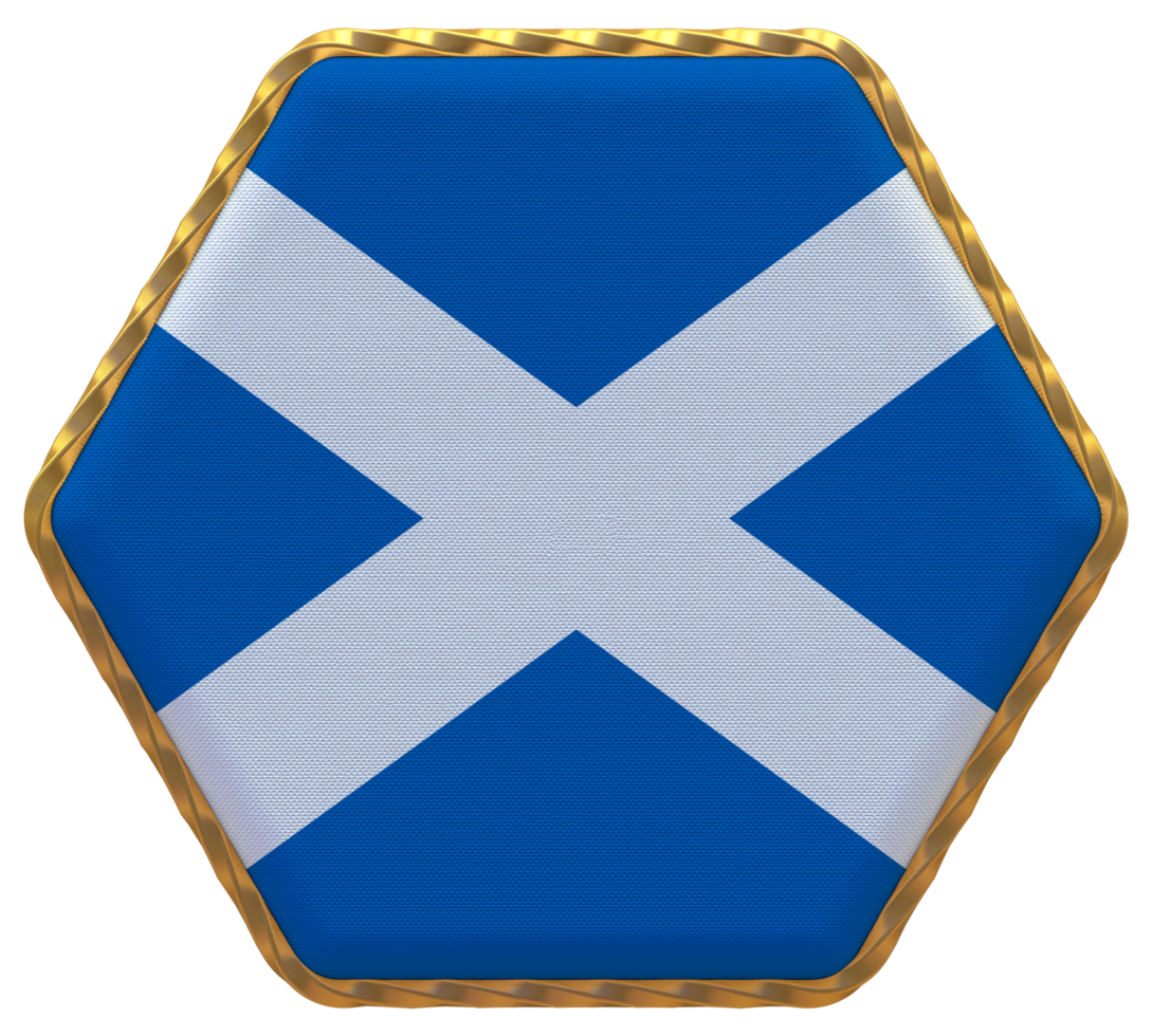 Scotland Flag in Hexagon Shape with Gold Border, Bump Texture, 3D Rendering png