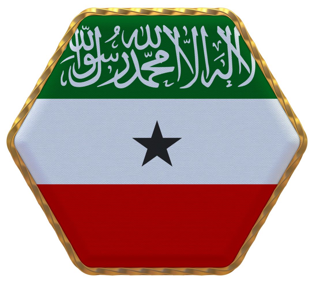 Somaliland Flag in Hexagon Shape with Gold Border, Bump Texture, 3D Rendering png