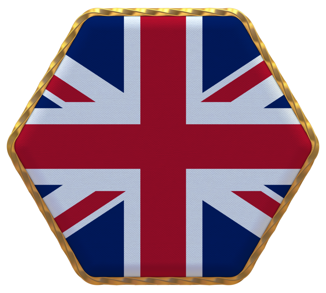 United Kingdom Flag in Hexagon Shape with Gold Border, Bump Texture, 3D Rendering png