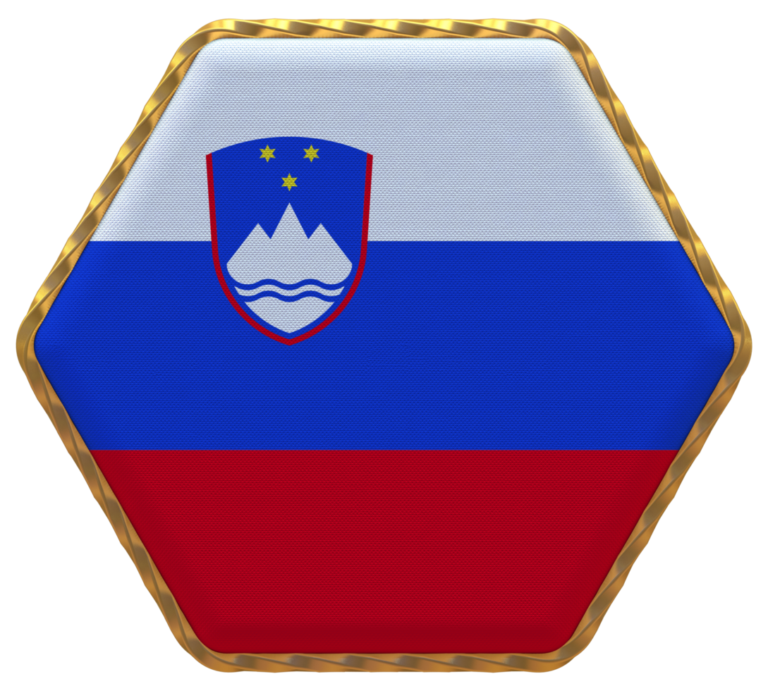 Slovenia Flag in Hexagon Shape with Gold Border, Bump Texture, 3D Rendering png