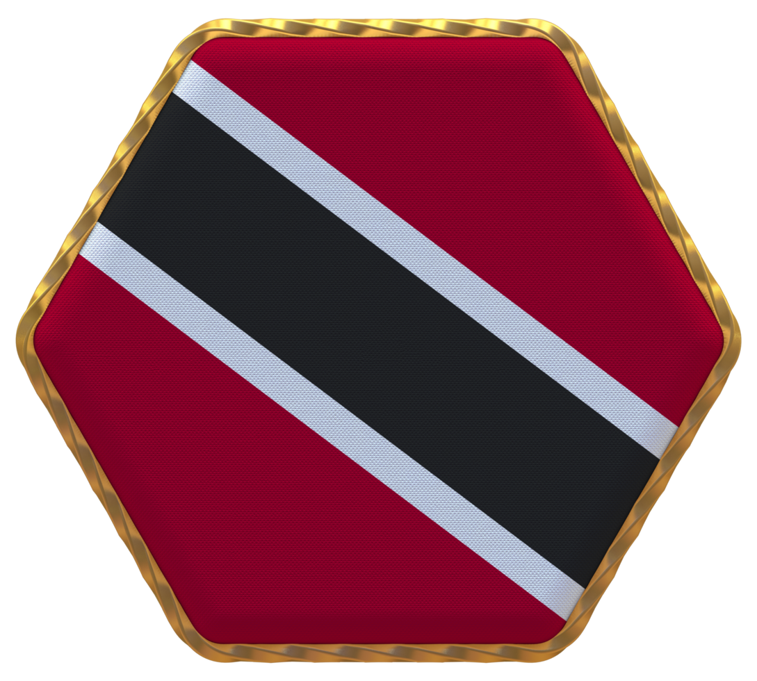 Trinidad and Tobago Flag in Hexagon Shape with Gold Border, Bump Texture, 3D Rendering png