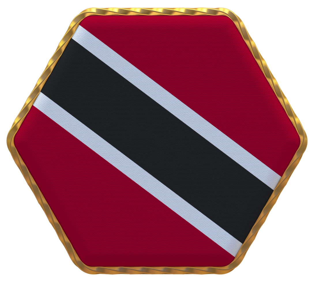 Trinidad en Tobago vlag in zeshoek vorm met goud grens, buil textuur, 3d renderen png