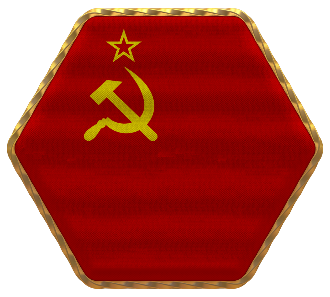 Soviet Union Flag in Hexagon Shape with Gold Border, Bump Texture, 3D Rendering png