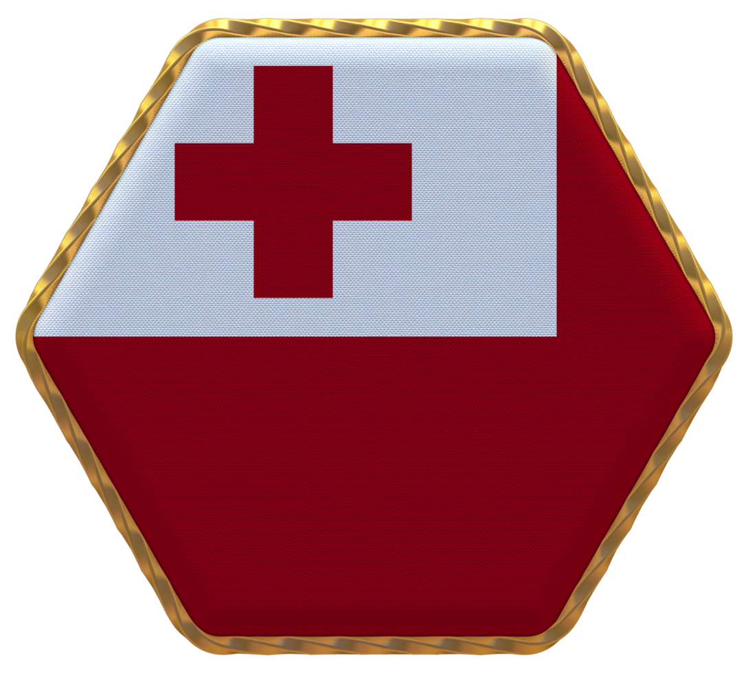 Tonga Flag in Hexagon Shape with Gold Border, Bump Texture, 3D Rendering png