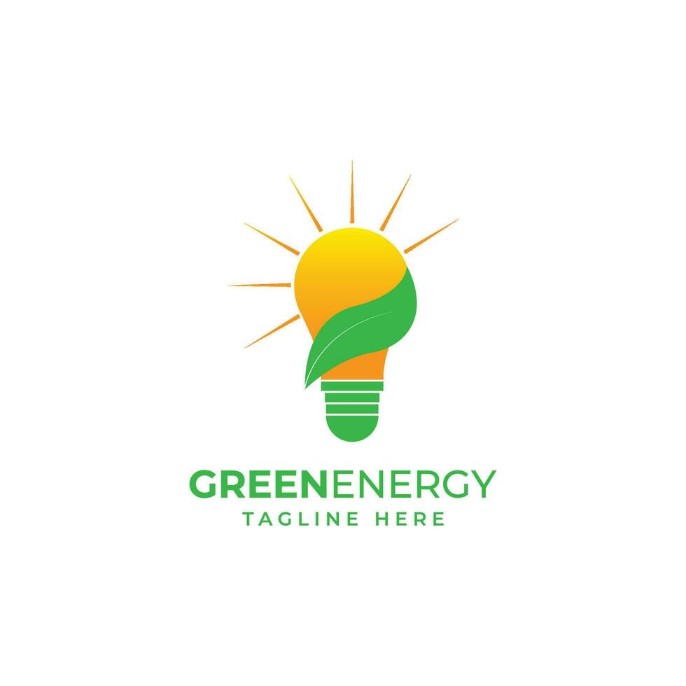 Bulb green energy leaf logo design template vector