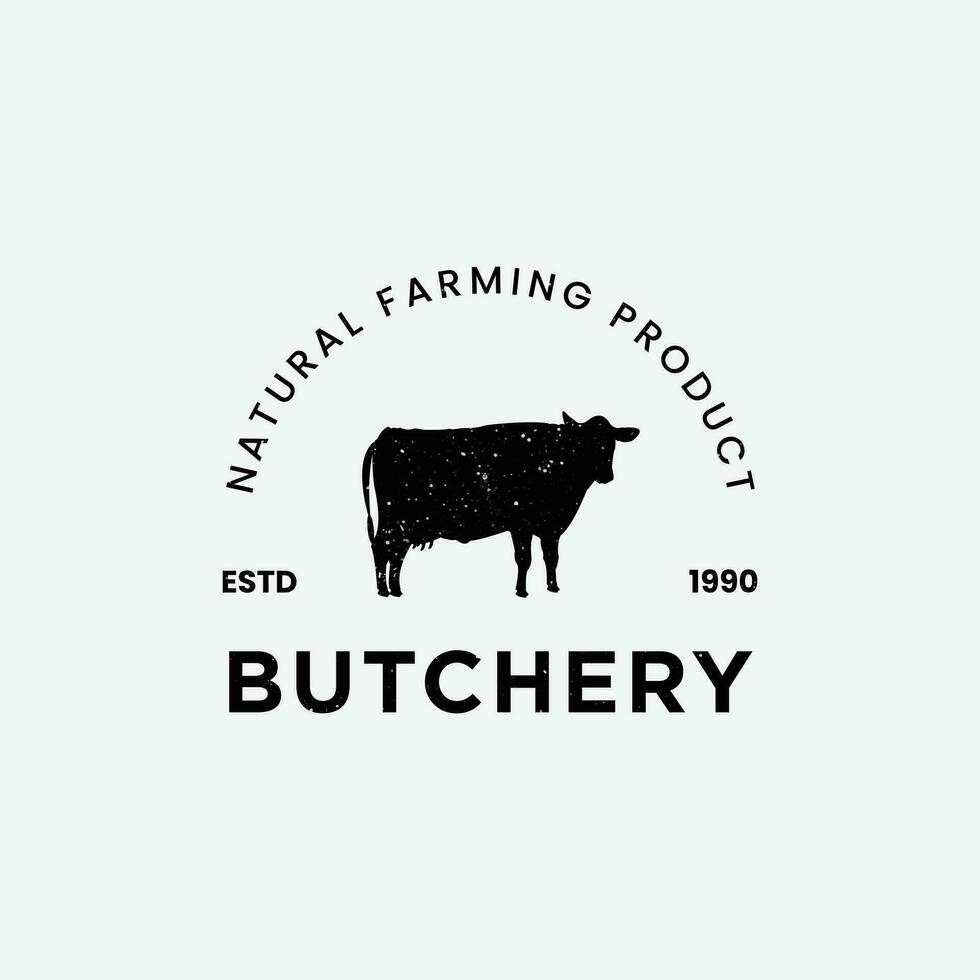 Butcher shop logo vector illustration. pig silhouette, good for farm or restaurant badge. vintage typography emblem design.