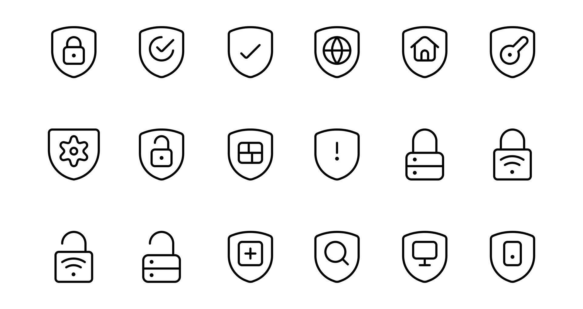 Security icons set. Cyber lock, unlock, password. Guard, shield, home