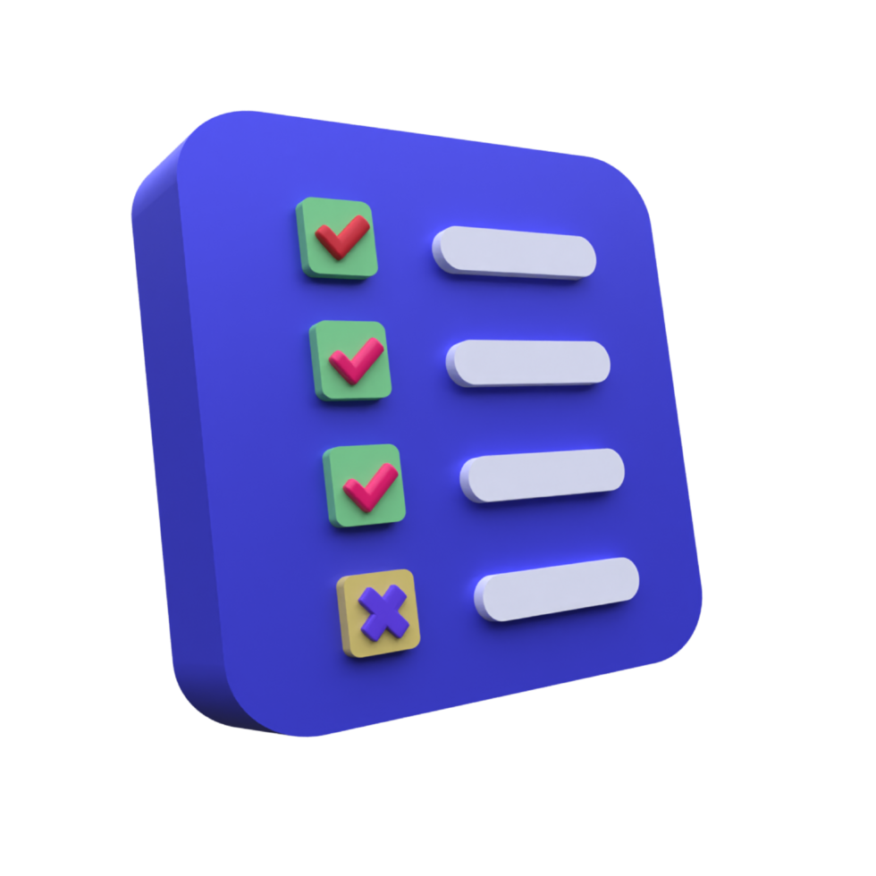 unique 3d render glossy document check list icon.Trendy and modern in 3d style. png