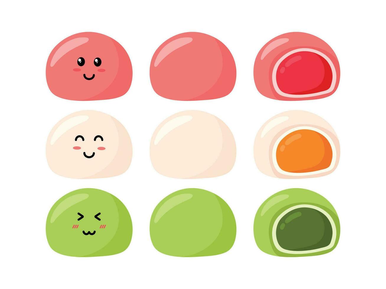 Mochi Daifuku Set Collection for Dango Japanese Dessert Animated Cartoon Vector Illustration