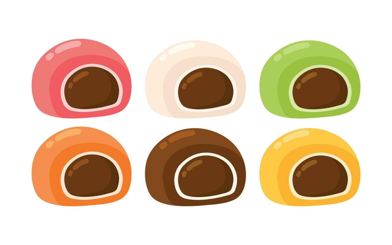 mochi daifuku sabores conjunto colección para japonés postre animado dibujos animados vector ilustración