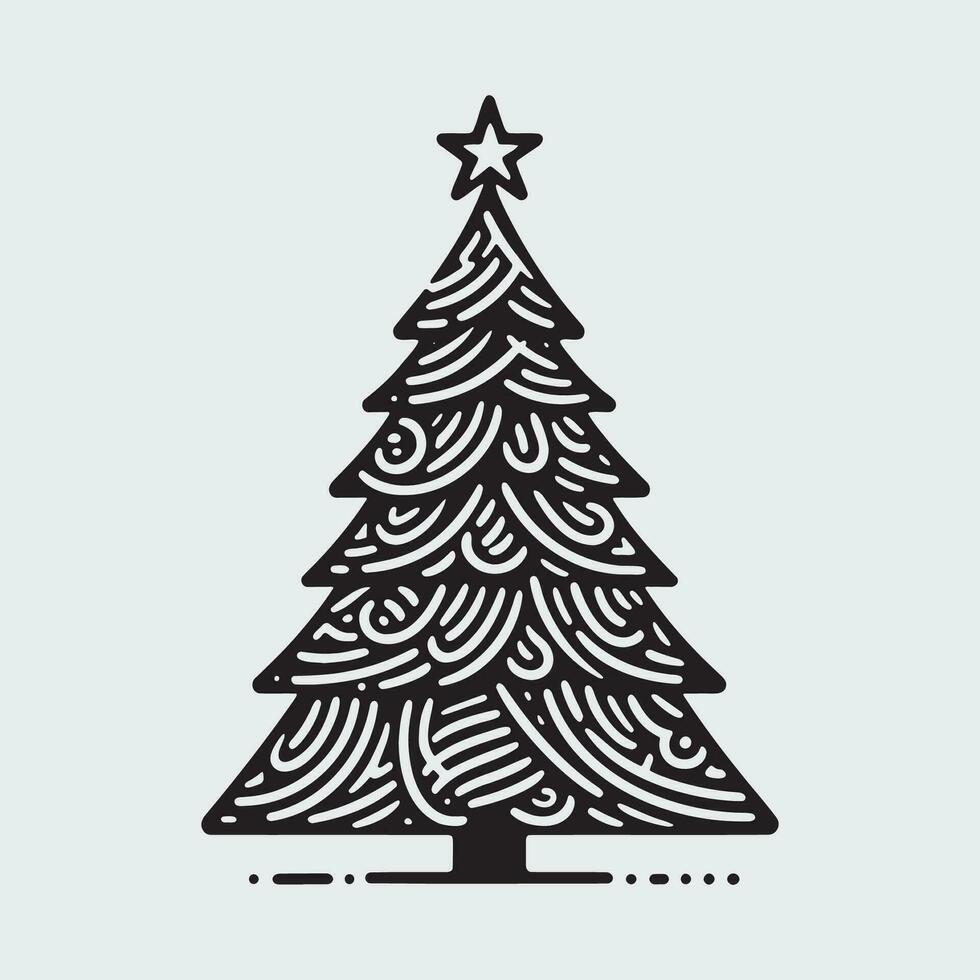 geometric christmas tree with star on top, black outline shape geometric christmas tree silhouette isolated minimal unique creative christmas tree xmas elegant design pine tree abstract design vector