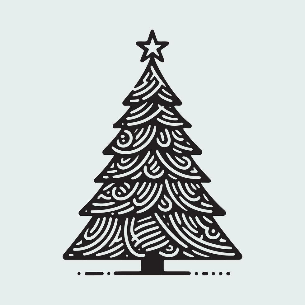 geométrico Navidad árbol con estrella en arriba, negro contorno forma geométrico Navidad árbol silueta aislado mínimo único creativo Navidad árbol Navidad elegante diseño pino árbol resumen diseño vector