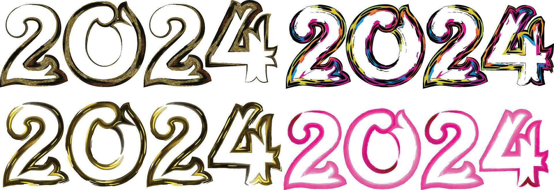 2024 contento nuevo año saludo tarjeta vector ilustración. 2024 dorado números con oro que cae papel picado decoración y resplandor ligero efecto, festivo brillar de oropel textura en fiesta diseño antecedentes.