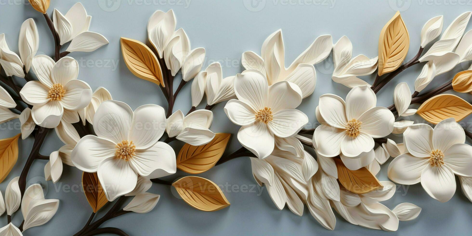 AI generated White Geometric Floral Leaf 3D Tile Texture Wall Background Illustration Banner Panorama photo