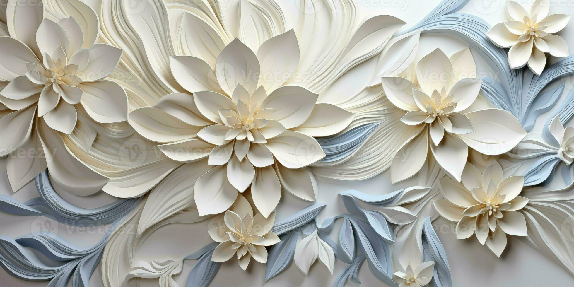AI generated White Geometric Floral Leaf 3D Tile Texture Wall Background Illustration Banner Panorama photo