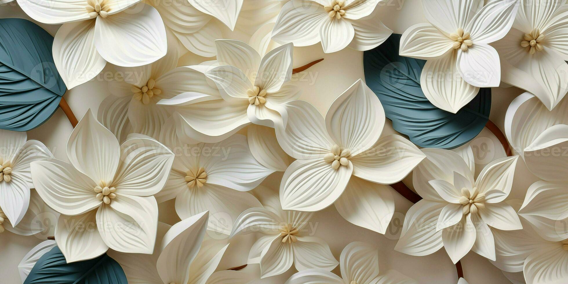 AI generated White Geometric Floral Leaf 3D Tile Texture Wall Background Illustration Banner Panorama photo