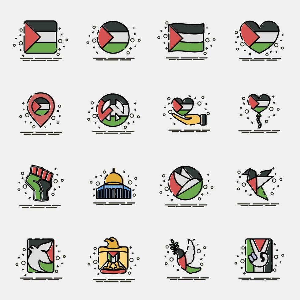 Icon set of palestine. Palestine elements. Icons in MBE style. Good for prints, posters, logo, infographics, etc. vector