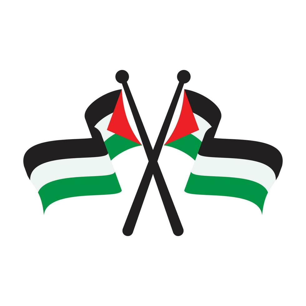 wavy crossed flag of palestine with pole icon flat vector illustration design