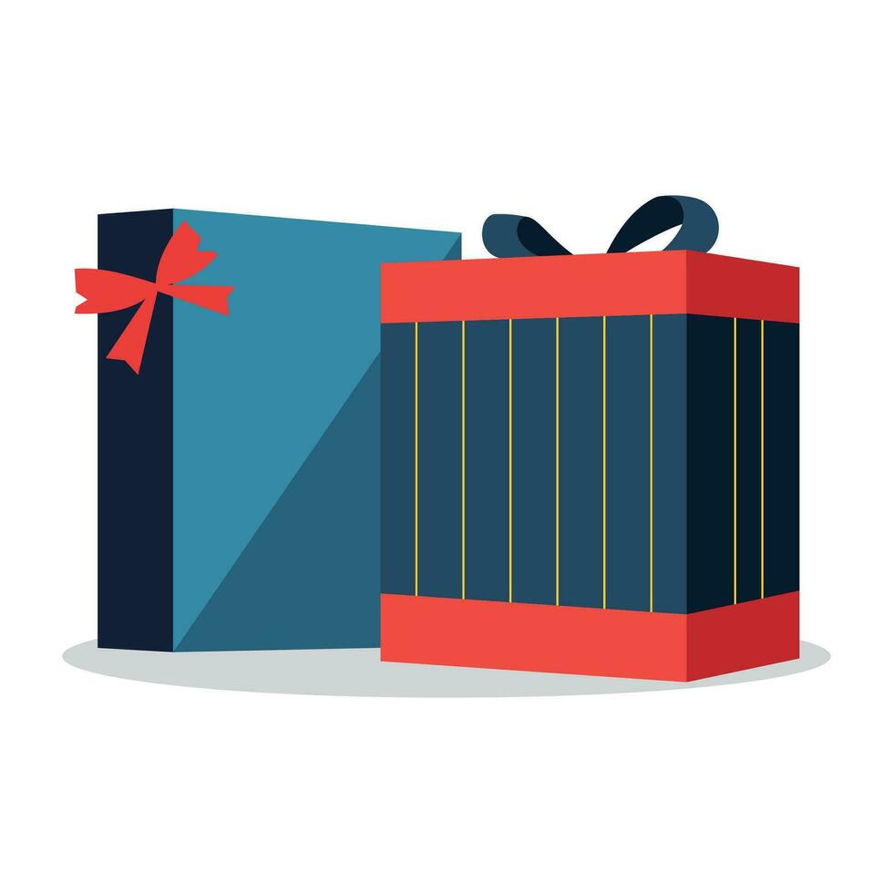 festive blue red present gift boxes decoration vector illustration white background