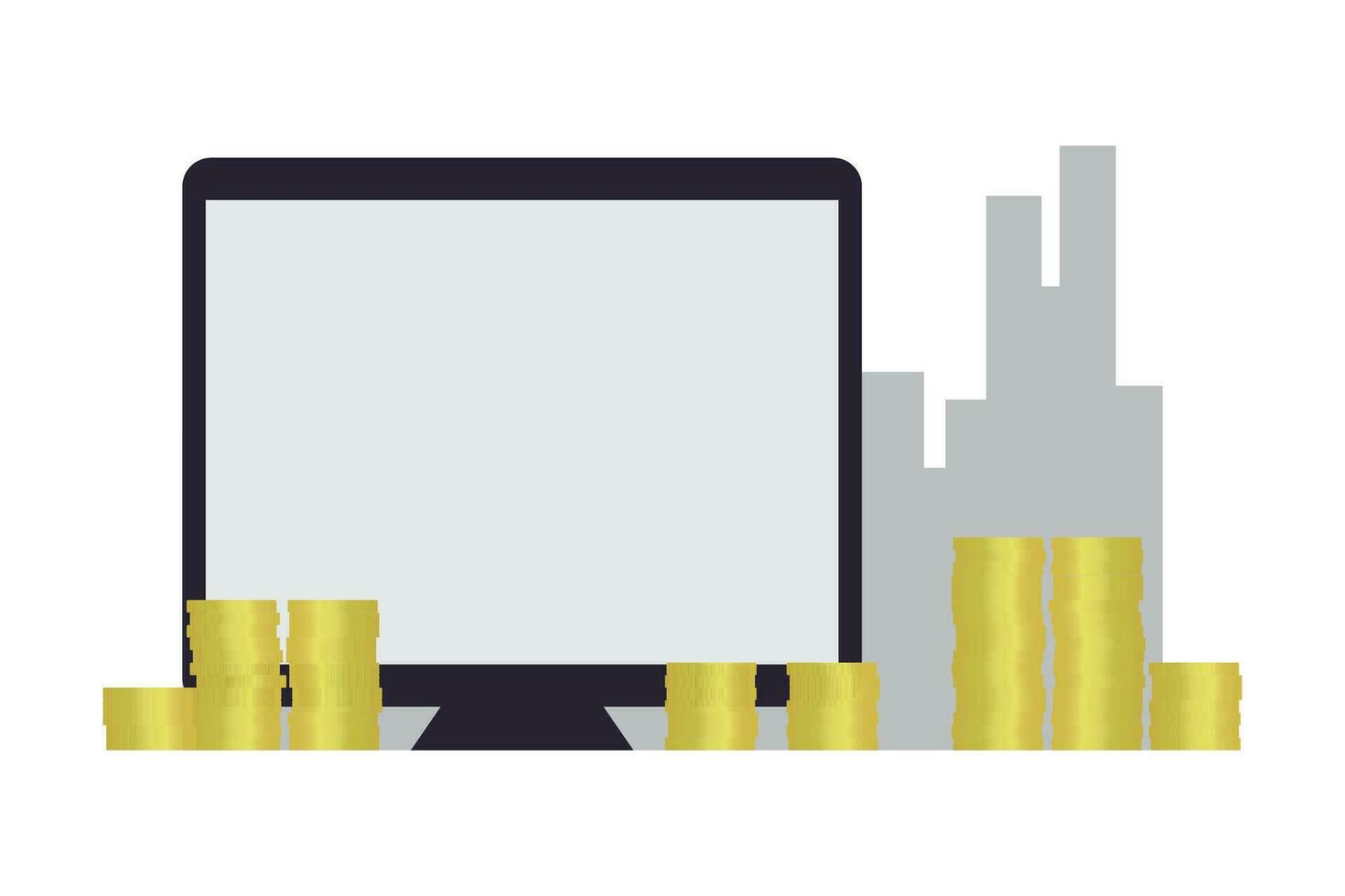 digital comercio Finanzas vector ilustración con monedas computadora para en línea márketing crecimiento concepto
