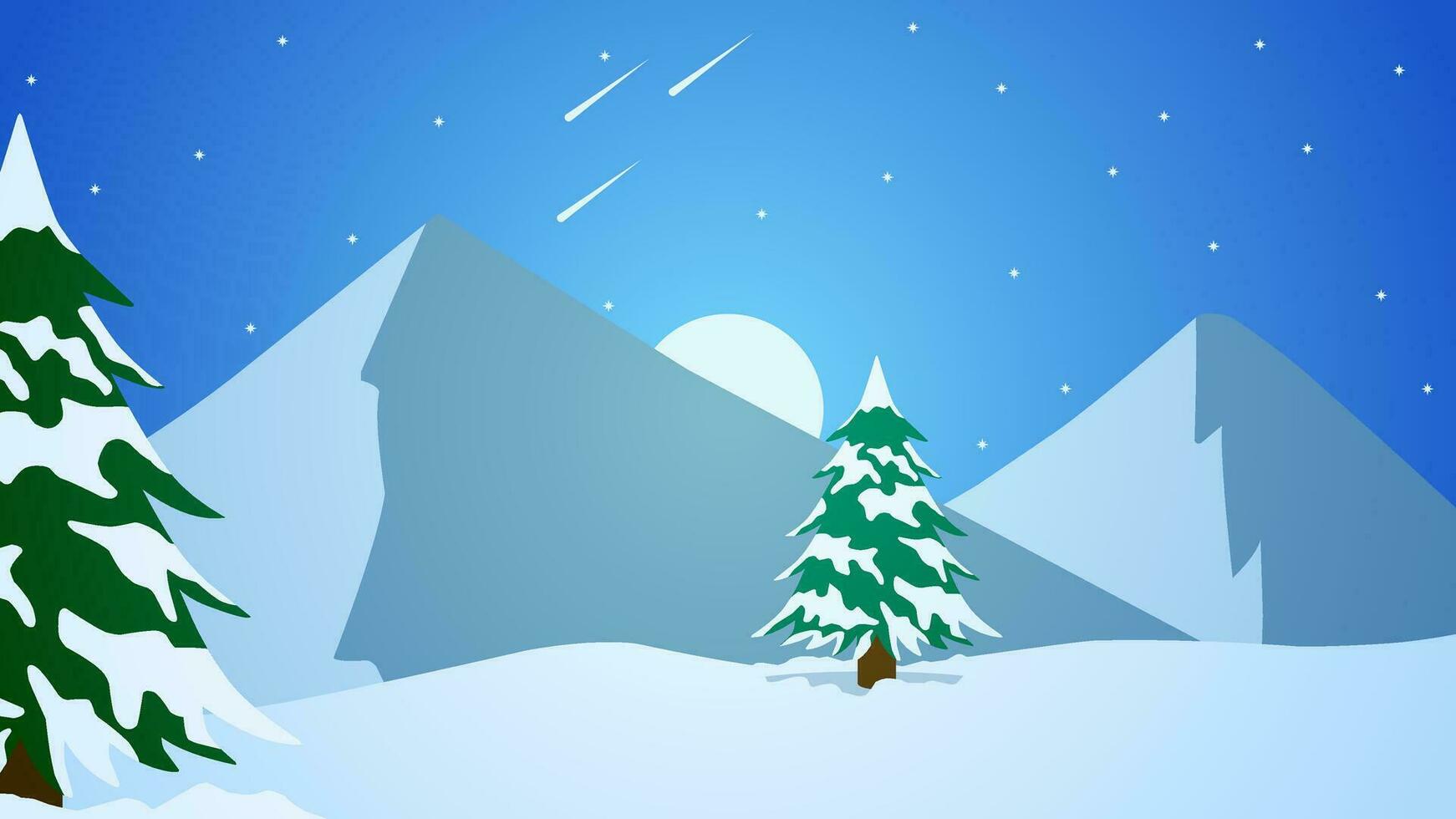 Snowy mountain landscape vector illustration. Scenery of snow covered mountain in winter season. Winter mountain panorama for illustration, background or wallpaper
