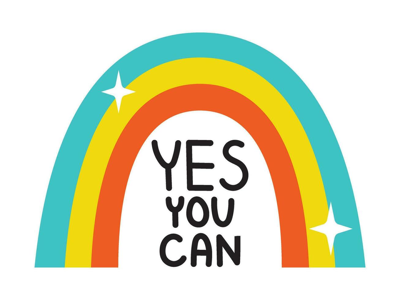 Vector motivational sticker. Cute positive illustration with rainbow and text yes you can. Motivation sticker for planner or illustration for poster, banner and card design.