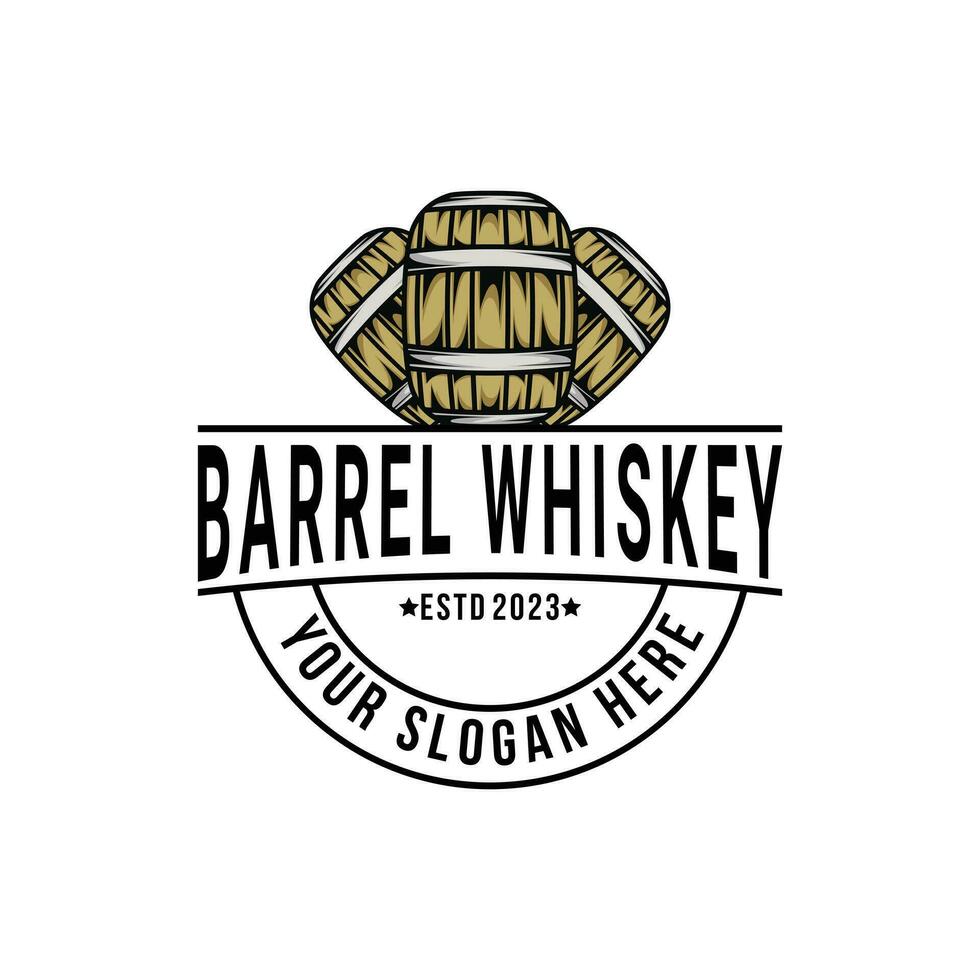 Barrel whiskey logo design vintage retro style vector