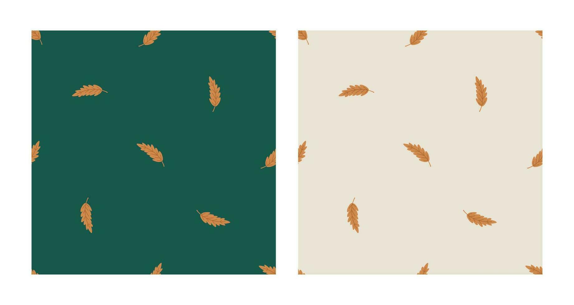 Simple seamless pattern set with golden leaves. Hand drawn vector texture for wallpaper, prints, wrapping, textile