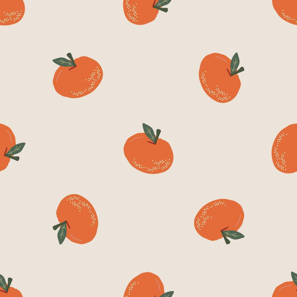 Simple seamless pattern with tangerine. Merry Christmas and New Year symbol texture. Hand drawn festive vector design for textile, wrapping, prints, wallpaper