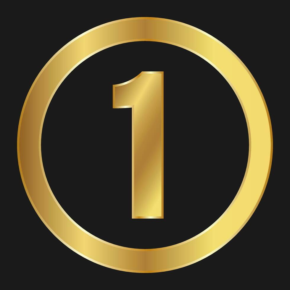 Gold icon with number one. Concept of internet icon vector