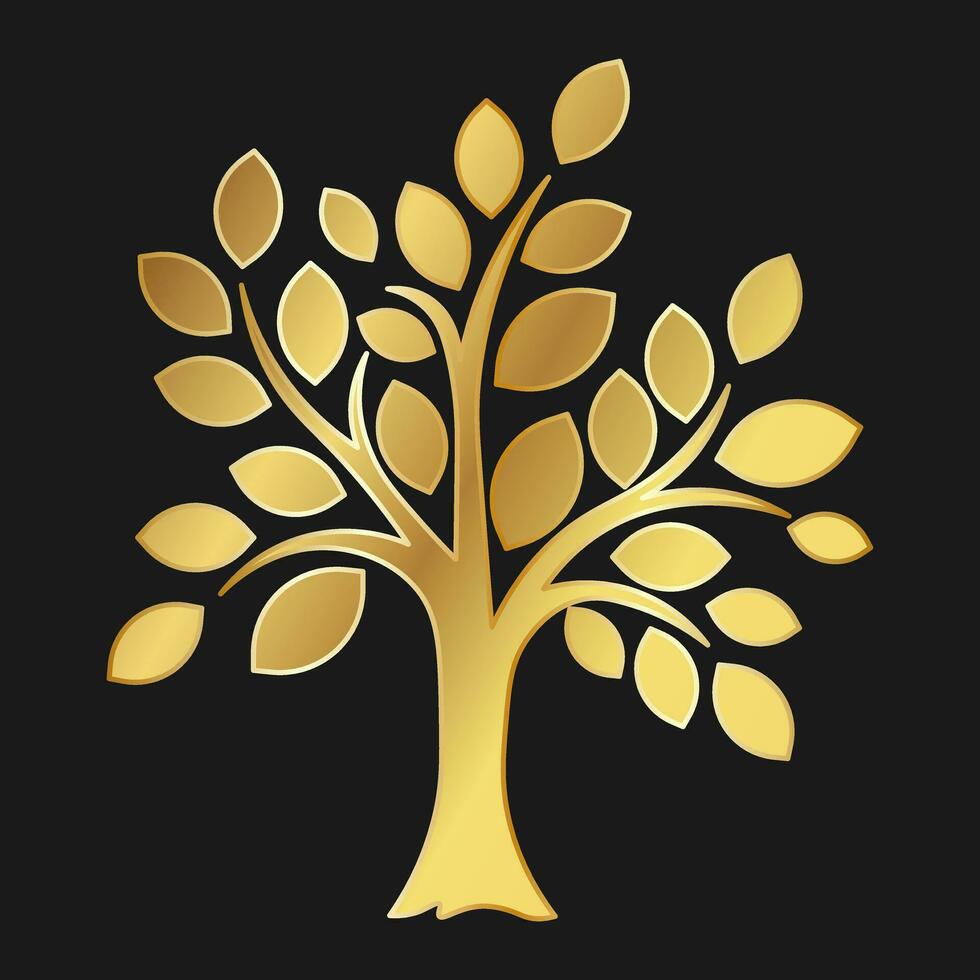 árbol con hojas oro icono para web y logo en plano estilo vector