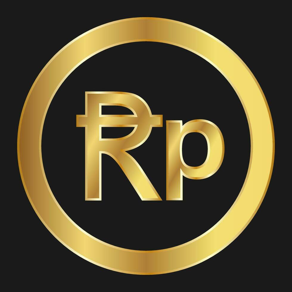 Gold icon of Indonesian rupee Concept of internet currency vector