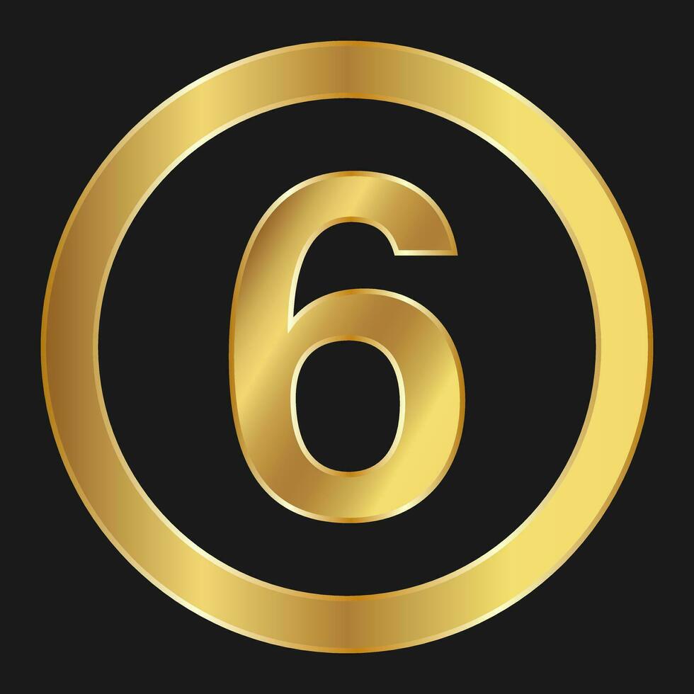 Gold icon with number six Concept of internet icon vector