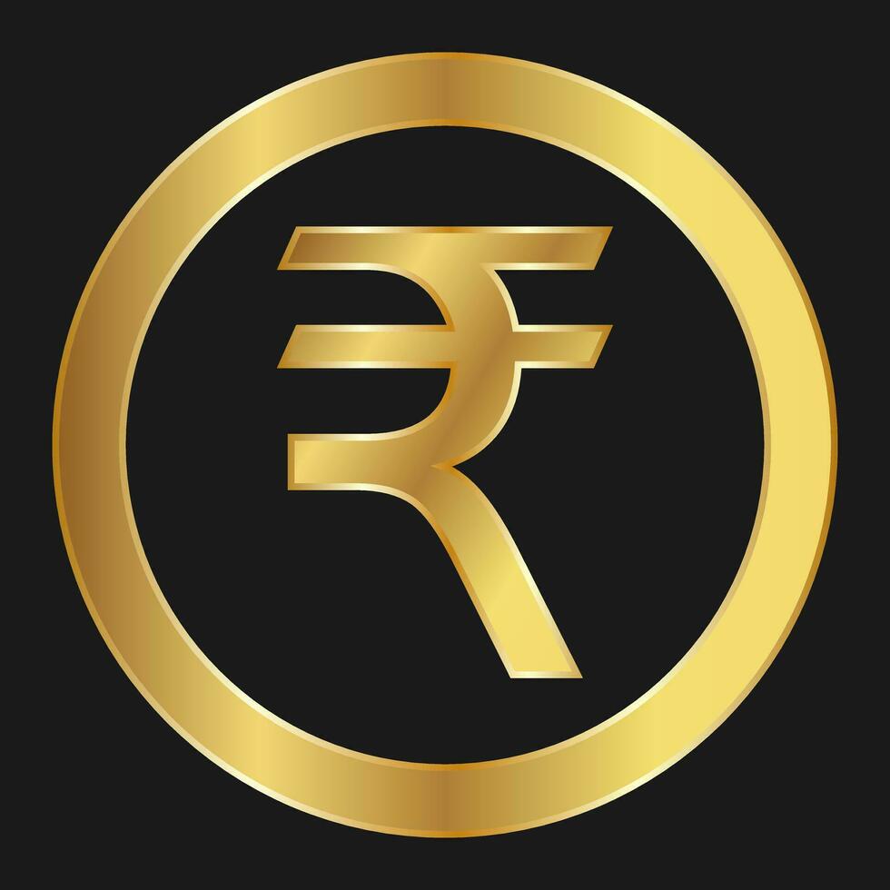 Gold icon of Indian rupee Concept of internet currency vector