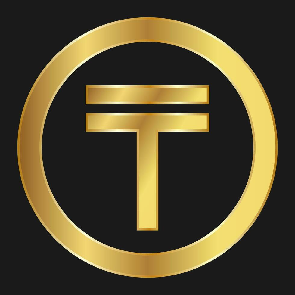 Gold icon of Tenge Concept of internet web currency vector