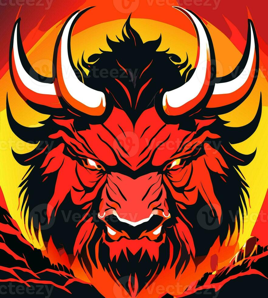 art angry bull head mascot photo