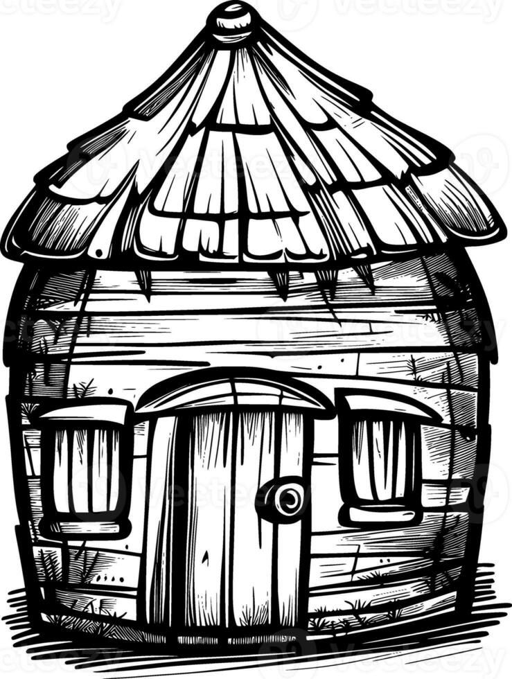 sketch of wooden house on white background photo