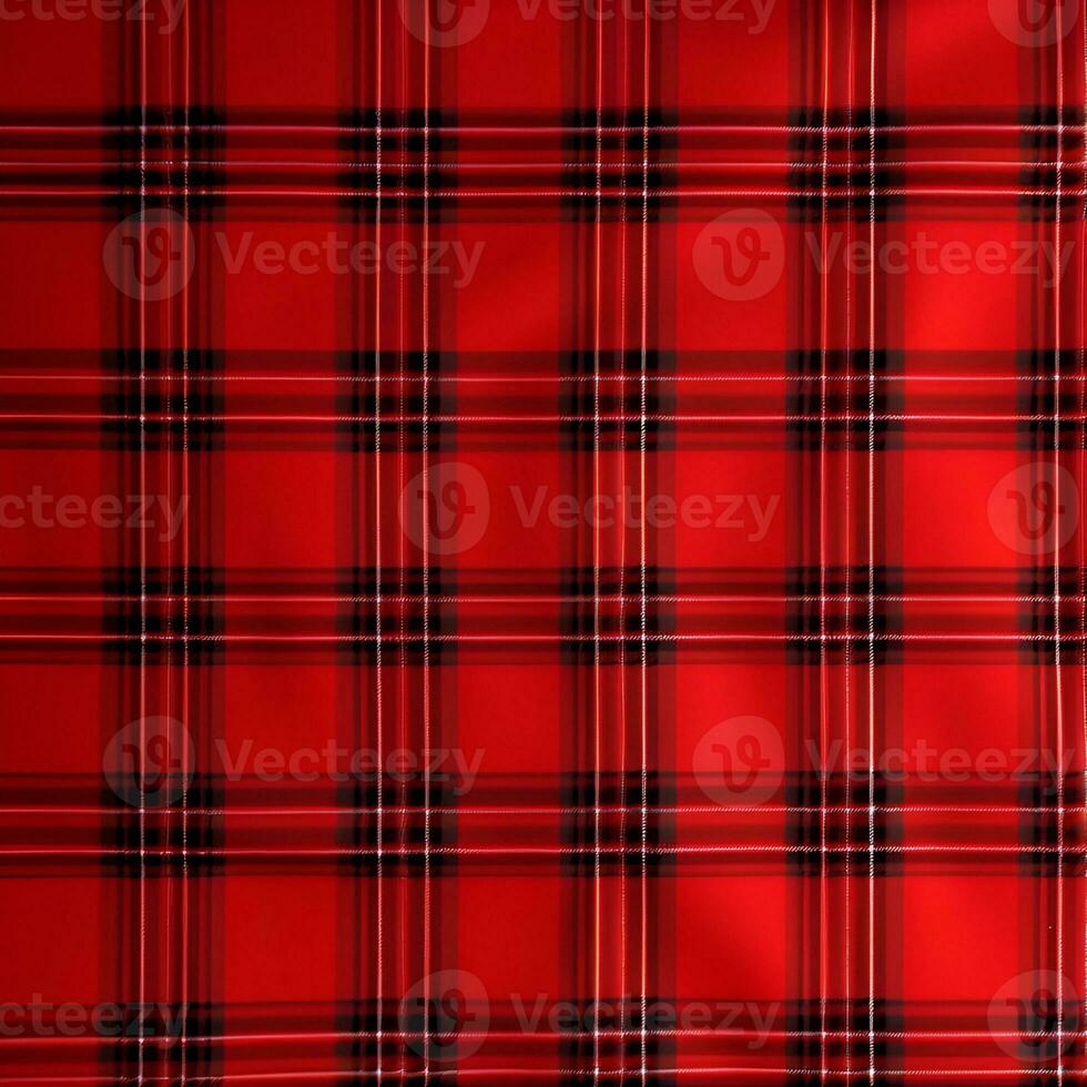 AI generated red plaid tartan background. seamless fabric texture. photo