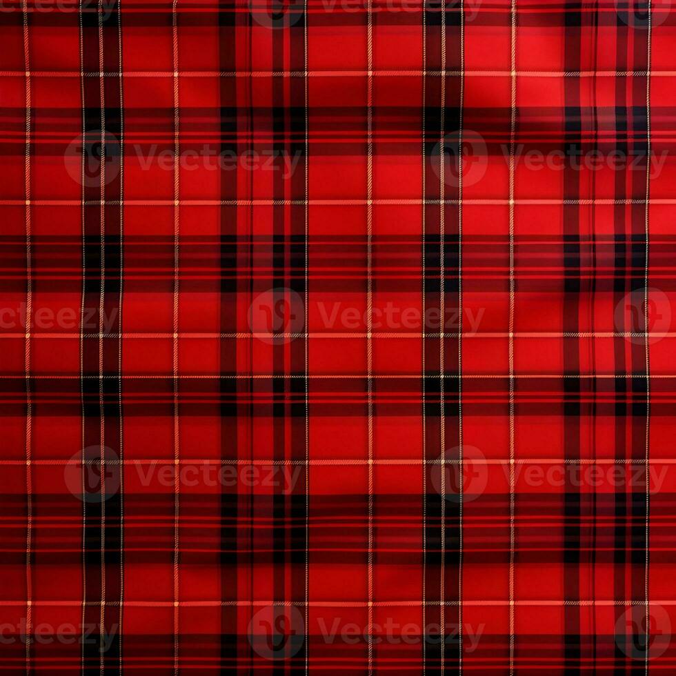 AI generated red plaid tartan background. seamless fabric texture. photo