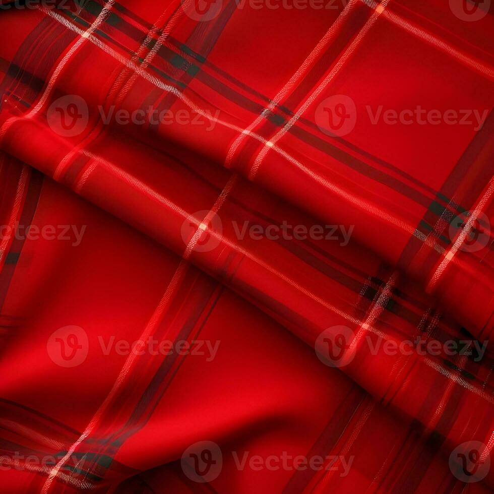 AI generated red plaid tartan background. seamless fabric texture. photo