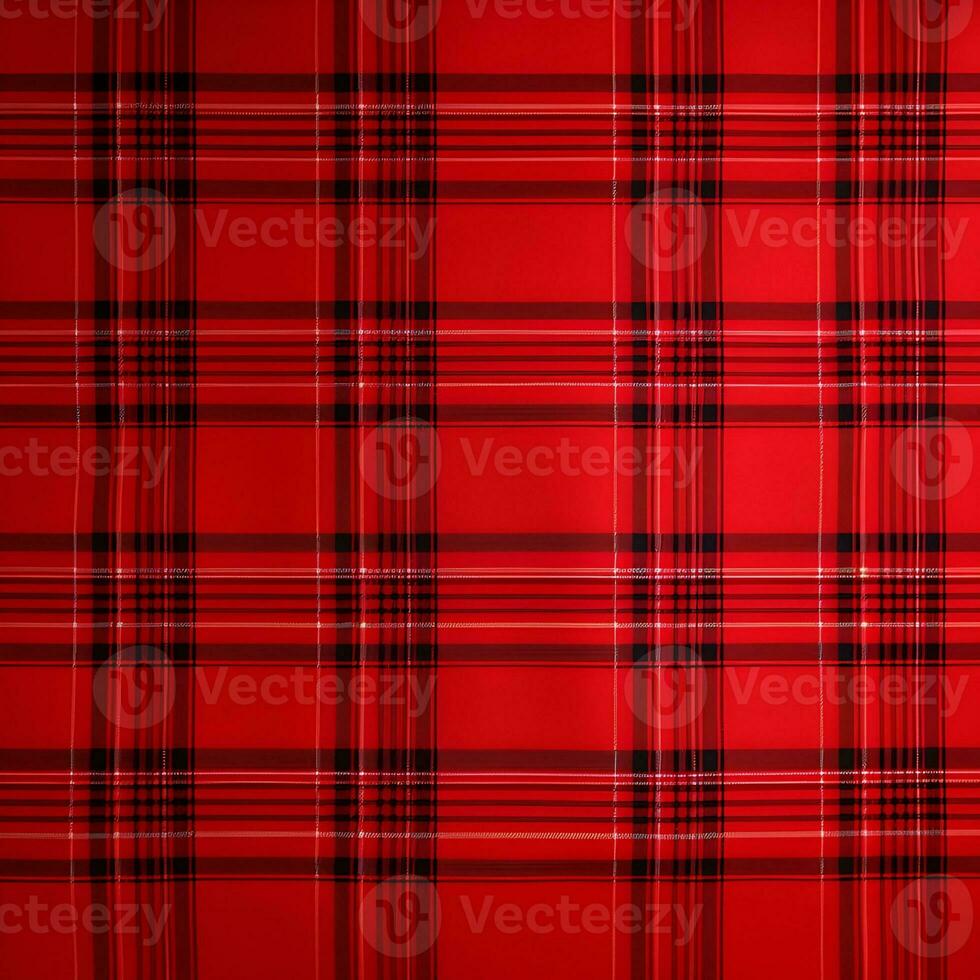 AI generated red plaid tartan background. seamless fabric texture. photo