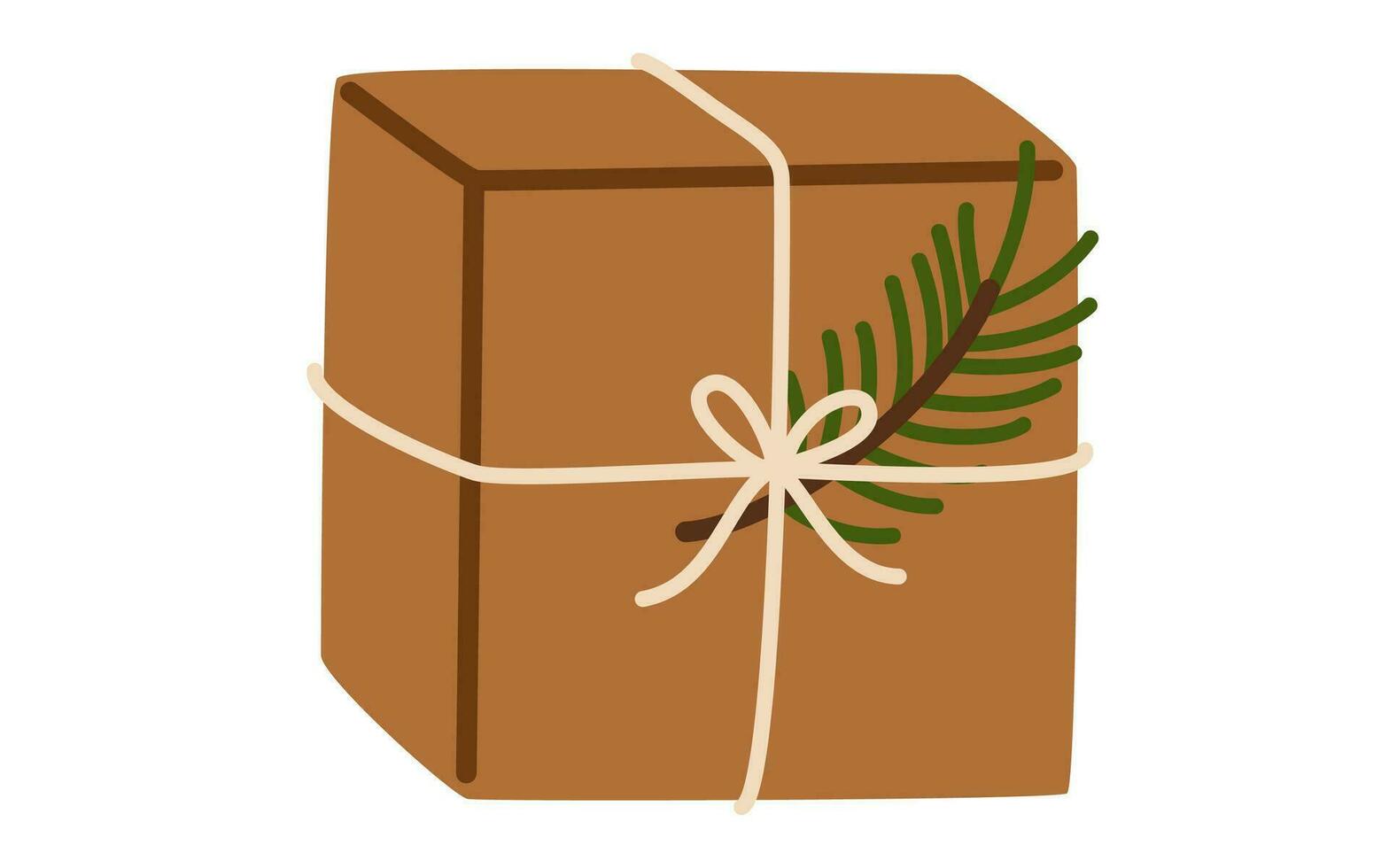 Navidad regalo caja en Kraft papel, fiesta envase. presente decorado con baya rama, envuelto en eco reciclado artesanía. plano vector ilustración aislado en blanco antecedentes